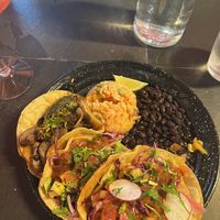 Left to right: Mushroom chimichurri, cauliflower al pastor, baja taco  at Penelope's Vegan Taqueria in Chicago
