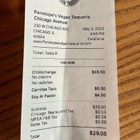 Super affordable, and the bottom vegan quote is so cute!!  at Penelope's Vegan Taqueria in Chicago