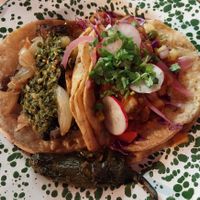 mushroom chimichurri and baja tacos at Penelope's Vegan Taqueria in Chicago