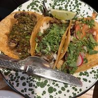Mushroom Chimichurri, Asada, & Soy Chorizo Tacos  at Penelope's Vegan Taqueria in Chicago
