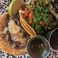 Tacos (mushroom chimichurri/ chunky quesa taco) at Penelope's Vegan Taqueria in Chicago
