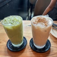 Macha horchata and regular   at Penelope's Vegan Taqueria in Chicago