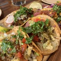 a wide array of tacos! the cheesy taco is highly recommended   at Penelope's Vegan Taqueria in Chicago