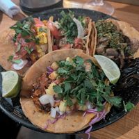 Selection of tacos   at Penelope's Vegan Taqueria in Chicago