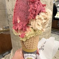 Fruit bosco, hazelnut, pistacchio in a vegan cone    at Gelateria Della Palma in Rome