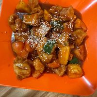 Sweet and Sour Tofu. Superb. Courgette Pineapple and Tomato and a nice Sauce    at Reunion Cafe in Vientiane