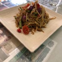 Vegan papaya salad was on point! at Reunion Cafe in Vientiane