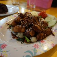 Teriyaki with pork at Reunion Cafe in Vientiane