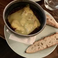 Veganised French onion soup  at Cote in Brighton