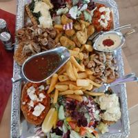 Vegane Schnitzelplatte für zwei. Sehr lecker ! at Kum-Luk am Nordstrand in Dahme