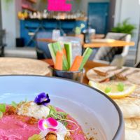King of the Beets - Beetroot Hummus with flatbread at Foxtrot Bistro in Koh Samui
