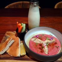 Beet hummus. Needs more veggies and bread (softer) at Foxtrot Bistro in Koh Samui