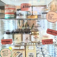 fridge with vegan creamcheese, untuna, plantmilk and more at 1.5 do C  in Seoul