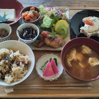 First item on menu, おまかせ野菜定食 at Cafe Ametsuchi - 菜食 in Bandai