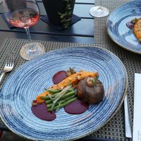 Main: sweet potato with cherry sauce and eggplant at Kopps in Berlin