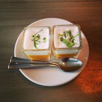 veggie pannacotta appetizer with coconut cream at Kopps in Berlin