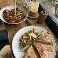 Quesadilla and wok tofu  at Mandala Society in Marrakech