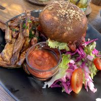 Burger and fries were good  at Mandala Society in Marrakech