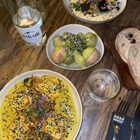 Buddha bowl, papas arougas, tofu affair  at Mandala Society in Marrakech