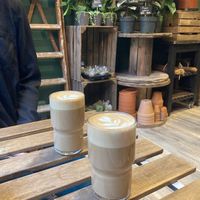 A hazelnut latte and "dirty chai" latte. at Sansa in Malmo