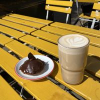 Chai latte + best sweet treat ever (I ordered the chocolate option, there’s a coconut one as well)  at Sansa in Malmo