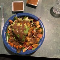 Large mixed salad with tempeh added. Delicious !  at cafegSC in Santa Cruz