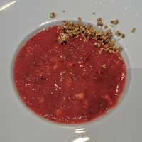 Dessert (strawberry '' soup'') at Les Herbes Folles in Douarnenez