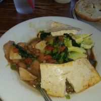 Vegan Bowl/ pinto beans, potatoes, avocado, spinach,tofu. Yum! at The New Baking Company in Santa Fe