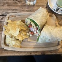 coronation chickpea wrap & crisps  at Chai in Banstead