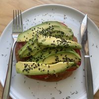 Avo, tomato, and hummus toast  at Canttú in Huaraz