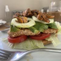 Breaded tofu, mushrooms, cuke, lettuce, Tom  at Canttú in Huaraz