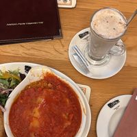 lasagna and chai latte  at Cairngorm Hotel in Aviemore