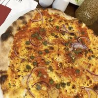 Caper and onion pizza without cheese  at Billa's in Aberdare