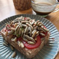 Tosta y latte  at Mi Barrio Cafe in Puebla