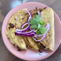 Vegan Barbacoa tacos  at Hipatia Café in Guadalajara