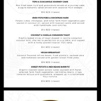 Vegan/vegetarian menu as of March 2022 at Grove House in Belmopan