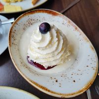 Skyr with blueberry jam at B&S Restaurant in Bloenduos