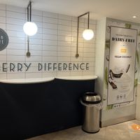 interior and vegan flavor poster  at Pinkberry in North London