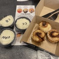 Baby Buns with Cream Cheese, Vanilla, and Cake Batter frostings  at Cinnaholic in Des Moines