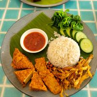 Nasi Lemak (with fried tofu) at The Vegan Place in Kuala Lumpur