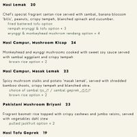 Lunch menu at The Vegan Place in Kuala Lumpur