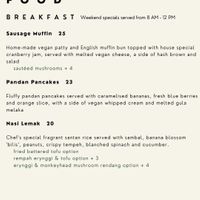 Breakfast menu at The Vegan Place in Kuala Lumpur