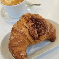 Hazelnut croissant and a soy cappuccino at Pasticceria Regina in Como