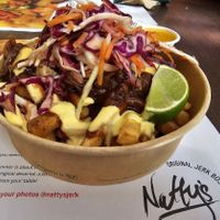 Jerk jackfruit pon fries at Natty's Jerk in Portsmouth