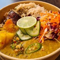 Ital curry bowl with rice n  peas, slaw and plaintain at Natty's Jerk in Portsmouth