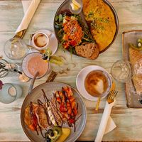 Chickpea omelette, pancakes, and croissant at Easy Peasy in Berlin