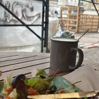 Sadly had to sit outside because it was too full inside but the coffee and good food kept me warm!  at Easy Peasy in Berlin