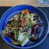 red beet gnocchi with figs, wild herbs, salsify, walnuts  at Falcon Marktrestaurant in Soelden