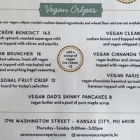 May ‘24 Vegan Menu  at Seven Swans Creperie in Kansas City
