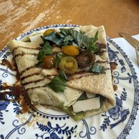 Vegan Italian - plant based pesto, mozzarella, cherry tomatoes   at Seven Swans Creperie in Kansas City